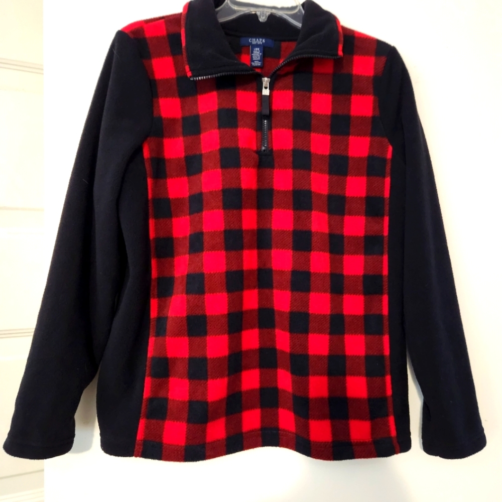 Chaps Buffalo Check Fleece quarter zip Pullover Top Size Large